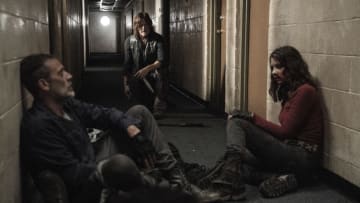Norman Reedus as Daryl Dixon, Jeffrey Dean Morgan as Negan, Lauren Cohan as Maggie Rhee - The Walking Dead _ Season 11, Episode 9 - Photo Credit: Josh Stringer/AMC