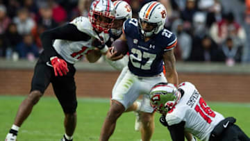 Auburn football running back Jarquez Hunter (27) runs the ball as Auburn Tigers take on Western Kentucky Hilltoppers at Jordan-Hare Stadium in Auburn, Ala., on Saturday, Nov. 19, 2022. Auburn Tigers and Western Kentucky Hilltoppers are tied 17-17 at halftime.