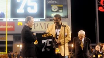 Only the second player to have his number retired by the Pittsburgh Steelers, Mean Joe Greene saw his number 75 join number 70 in retirement Mandatory Credit: Jason Bridge-USA TODAY Sports