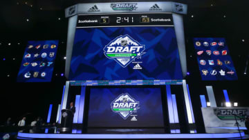 VANCOUVER, BRITISH COLUMBIA - JUNE 22: A general view of the draft board is seen during Rounds 2-7 of the 2019 NHL Draft at Rogers Arena on June 22, 2019 in Vancouver, Canada. (Photo by Jeff Vinnick/NHLI via Getty Images)