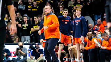 Illinois head coach Brad Underwood reacts during a NCAA Big Ten Conference men's basketball game against Iowa, Monday, Dec. 6, 2021, at Carver-Hawkeye Arena in Iowa City, Iowa.211206 Ill Iowa Mbb 038 Jpg