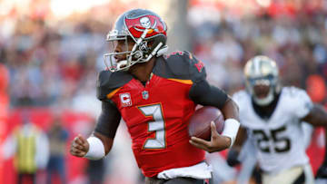 TAMPA, FL - DECEMBER 31: Quarterback Jameis Winston #3 of the Tampa Bay Buccaneers runs for 17 yards during the first quarter of an NFL football game against the New Orleans Saints on December 31, 2017 at Raymond James Stadium in Tampa, Florida. (Photo by Brian Blanco/Getty Images)