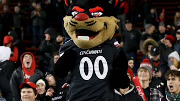 Cincinnati Bearcats mascot in the stands during game against the Temple Owls at Nippert Stadium. Getty Images.