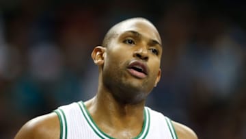 Oct 29, 2016; Charlotte, NC, USA; Boston Celtics center Al Horford (42) stands on the court in the game against the Charlotte Hornets at the Spectrum Center. The Celtics defeated the Hornets 104-98. Mandatory Credit: Jeremy Brevard-USA TODAY Sports