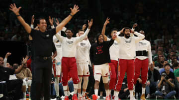 Members of Miami Heat bench react against the Boston Celtics during the second quarter in Game Six(Photo by Maddie Meyer/Getty Images)