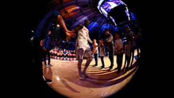 NEW YORK, NY - NOVEMBER 22: Tim Hardaway Jr. #3 of the New York Knicks is introduced prior to the game against the Toronto Raptors on November 22, 2017 at Madison Square Garden in New York, New York. Copyright 2017 NBAE (Photo by Nathaniel S. Butler/NBAE via Getty Images)