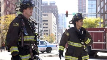 CHICAGO FIRE -- "A Beautiful Life" Episode 1108 -- Pictured: (l-r) Jake Lockett as Carver, Miranda Rae Mayo as Stella Kidd -- (Photo by: Adrian S Burrows Sr/NBC)