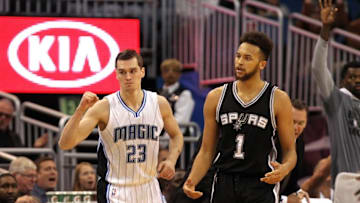 Feb 10, 2016; Orlando, FL, USA; Orlando Magic guard Mario Hezonja (23) pumps his fist after making a three pointer against the San Antonio Spurs during the second half at Amway Center. San Antonio defeated Orlando 98-96. Mandatory Credit: Kim Klement-USA TODAY Sports