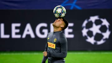 Inter Milan's Argentinian forward Lautaro Martinez controls the ball during a training session on the eve of the UEFA Champions League Group F football match BVB Borussia Dortmund v Inter Milan in Dortmund, western Germany, on November 4, 2019. (Photo by INA FASSBENDER / AFP) (Photo by INA FASSBENDER/AFP via Getty Images)