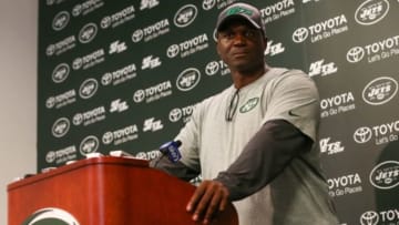 May 27, 2015; East Rutherford, NJ, USA; New York Jets head coach Todd Bowles speaks to the media after the organized team activities at Atlantic Health Jets Training Center. Mandatory Credit: Ed Mulholland-USA TODAY Sports