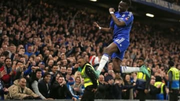 Chelsea's Burkina Faso midfielder Bertrand Traore celebrates scoring their fifth goal during the English FA Cup fifth round football match between Chelsea and Manchester City at Stamford Bridge in London on February 21, 2016. Chelsea won the game 5-1. / AFP / ADRIAN DENNIS / RESTRICTED TO EDITORIAL USE. No use with unauthorized audio, video, data, fixture lists, club/league logos or 'live' services. Online in-match use limited to 75 images, no video emulation. No use in betting, games or single club/league/player publications. / (Photo credit should read ADRIAN DENNIS/AFP/Getty Images)