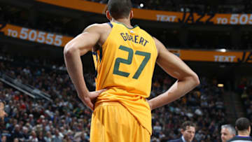 SALT LAKE CITY, UT - JANUARY 20: The jersey of Rudy Gobert #27 of the Utah Jazz as seen during the game against the LA Clippers on January 20, 2018 at Vivint Smart Home Arena in Salt Lake City, Utah. Copyright 2018 NBAE (Photo by Melissa Majchrzak/NBAE via Getty Images)