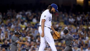 LOS ANGELES, CALIFORNIA - AUGUST 09: Kenley Jansen #74 of the Los Angeles Dodgers reacts to a two run homerun from Carson Kelly #18 of the Arizona Diamondbacks, to tie the game 2-2, during the ninth inning at Dodger Stadium on August 09, 2019 in Los Angeles, California. (Photo by Harry How/Getty Images)