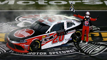 FORT WORTH, TEXAS - NOVEMBER 02: Christopher Bell, driver of the #20 Rheem Toyota, celebrates after winnig the NASCAR Xfinity Series O'Reilly Auto Parts 300 at Texas Motor Speedway on November 02, 2019 in Fort Worth, Texas. (Photo by Sean Gardner/Getty Images)