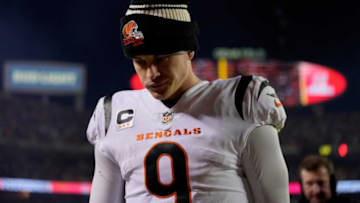 Cincinnati Bengals Joe Burrow walks off the field after the Kansas City Chief beat the Bengals 23-20 for the AFC Championship at GEHA Field at Arrowhead Stadium in Kansas City, Missouri Sunday January 29, 2023.Sg Joeb3