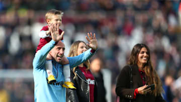 LONDON, ENGLAND - MAY 04: Pablo Zabaleta of West Ham United is seen with his children during a lap of appreciation after the Premier League match between West Ham United and Southampton FC at London Stadium on May 04, 2019 in London, United Kingdom. (Photo by Dan Istitene/Getty Images)
