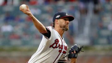ATLANTA, GEORGIA - OCTOBER 03: Shane Greene #19 of the Atlanta Braves delivers the pitch during the sixth inning against the St. Louis Cardinals in game one of the National League Division Series at SunTrust Park on October 03, 2019 in Atlanta, Georgia. (Photo by Kevin C. Cox/Getty Images)