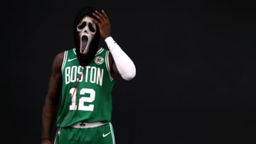 CANTON, MA - SEPTEMBER 24: Terry Rozier #12 poses for a photo wearing the Ghostface scream mask during Boston Celtics Media Day on September 24, 2018 in Canton, Massachusetts. NOTE TO USER: User expressly acknowledges and agrees that, by downloading and/or using this photograph, user is consenting to the terms and conditions of the Getty Images License Agreement. (Photo by Maddie Meyer/Getty Images)