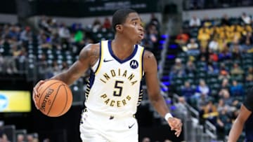 INDIANAPOLIS, INDIANA - OCTOBER 15: Edmond Sumner #5 of the Indiana Pacers dribbles the ball against the Minnesota Timberwolves at Bankers Life Fieldhouse on October 15, 2019 in Indianapolis, Indiana. (Photo by Andy Lyons/Getty Images)