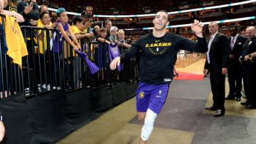 ANAHEIM, CA - OCTOBER 6: Lonzo Ball #2 of the Los Angeles Lakers is seen before the game against the LA Clippers on October 6, 2018 at Honda Center in Anaheim, California. NOTE TO USER: User expressly acknowledges and agrees that, by downloading and/or using this Photograph, user is consenting to the terms and conditions of the Getty Images License Agreement. Mandatory Copyright Notice: Copyright 2018 NBAE (Photo by Andrew D. Bernstein/NBAE via Getty Images)