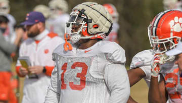 Clemson defensive tackle Tyler Davis(13) during football practice in Clemson, S.C. Monday, March 22, 2021.Clemson Spring Football Practice