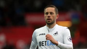 SWANSEA, WALES - MARCH 04: Gylfi Sigurdsson of Swansea City in action during the Premier League match between Swansea City and Burnley at The Liberty Stadium on March 4, 2017 in Swansea, Wales. (Photo by Athena Pictures/Getty Images)