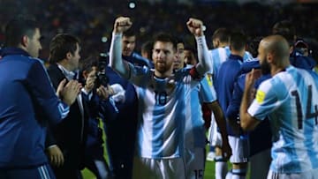 QUITO, ECUADOR - OCTOBER 10: Lionel Messi of Argentina celebrates qualifying to the World Cup after winning a match between Ecuador and Argentina as part of FIFA 2018 World Cup Qualifiers at Olimpico Atahualpa Stadium on October 10, 2017 in Quito, Ecuador. (Photo by Hector Vivas/Getty Images)