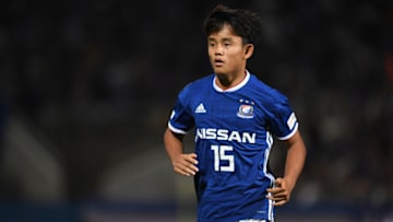 YOKOHAMA, JAPAN - AUGUST 22: (EDITORIAL USE ONLY) Takefusa Kubo of Yokohama F.Marinos in action during the 98th Emperor's Cup Round of 16 match between Yokohama F.Marinos and Vegalta Sendai at Nippatsu Mitsuzawa Stadium on August 22, 2018 in Yokohama, Kanagawa, Japan. (Photo by Etsuo Hara/Getty Images)