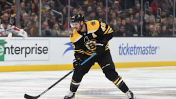 BOSTON, MA - NOVEMBER 16: David Krejci #46 of the Boston Bruins skates with the puck against the Washington Capitals at the TD Garden on November 16, 2019 in Boston, Massachusetts. (Photo by Steve Babineau/NHLI via Getty Images)