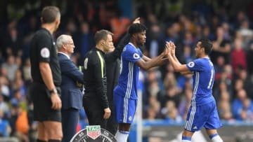 LONDON, ENGLAND - OCTOBER 15: Nathaniel Chalobah of Chelsea (L) is subbed on for Pedro of Chelsea (R) during the Premier League match between Chelsea and Leicester City at Stamford Bridge on October 15, 2016 in London, England. (Photo by Darren Walsh/Chelsea FC via Getty Images)