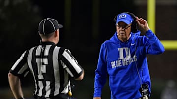 Duke football head coach David Cutcliffe argues a call. Photo by Grant Halverson/Getty Images)