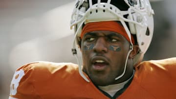 AUSTIN, TX - NOVEMBER 07: Linebacker Emmanuel Acho #18 of the Texas Longhorns prepares for a game against the UCF Knights on November 7, 2009 at Darrell K Royal - Texas Memorial Stadium in Austin, Texas. Texas won 35-3. (Photo by Brian Bahr/Getty Images)
