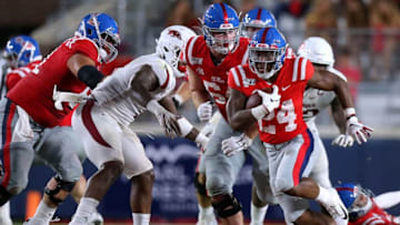 OXFORD, MISSISSIPPI - SEPTEMBER 07: Snoop Conner #24 of the Mississippi Rebels runs with the ball during a game against the Arkansas Razorbacks at Vaught-Hemingway Stadium on September 07, 2019 in Oxford, Mississippi. (Photo by Jonathan Bachman/Getty Images)