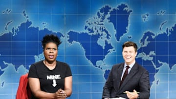 SATURDAY NIGHT LIVE -- Episode 1767 -- Pictured: (l-r) Leslie Jones, Colin Jost during "Weekend Update" on May 18, 2019 -- (Photo by: Will Heath/NBC)