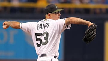 ST. PETERSBURG, FL - MAY 26: Anthony Banda (53) of the Rays delivers a pitch to the plate during the MLB regular season game between the Baltimore Orioles and the Tampa Bay Rays on May 26, 2018, at Tropicana Field in St. Petersburg, FL. (Photo by Cliff Welch/Icon Sportswire via Getty Images)