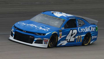 FORT WORTH, TX - MARCH 29: Kyle Larson, driver of the #42 Credit One Bank Chevrolet, practices for the Monster Energy NASCAR Cup Series O'Reilly Auto Parts 500 at Texas Motor Speedway on March 29, 2019 in Fort Worth, Texas. (Photo by Matt Sullivan/Getty Images)