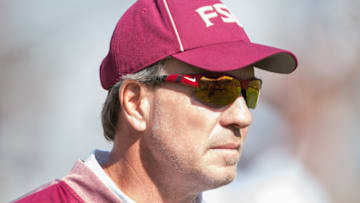 TALLAHASSEE, FL - OCTOBER 21: Head coach Jimbo Fisher of the Florida State Seminoles prior to their game against the Louisville Cardinals at Doak Campbell Stadium on October 21, 2017 in Tallahassee, Florida. (Photo by Michael Chang/Getty Images)