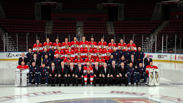 (EDITORS NOTE: This image has been altered at the request of the Florida Panthers.): The 2017-2018 Florida Panthers poses for their official NHL Team Photo at the BB&T Center on April 3, 2018 in Sunrise, Florida. (Photo by Eliot J. Schechter/NHLI via Getty Images)