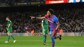 Pierre-Emerick Aubameyang of FC Barcelona celebrates.(Photo by David Ramos/Getty Images)