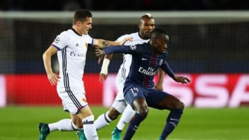 PARIS, FRANCE - OCTOBER 19: Serey Die and Taulant Xhaka of Basel battles for the ball with Blaise Matuidi of PSG during the Group A, UEFA Champions League match between Paris Saint-Germain Football Club and Fussball Club Basel 1893 at Parc des Princes on October 19, 2016 in Paris, France. (Photo by Dean Mouhtaropoulos/Getty Images)