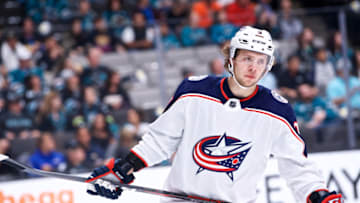 SAN JOSE, CA - NOVEMBER 01: Columbus Blue Jackets left wing Artemi Panarin (9) during the San Jose Sharks game versus the Columbus Blue Jackets on November 1, 2018, at SAP Center in San Jose, CA (Photo by Matt Cohen/Icon Sportswire via Getty Images)