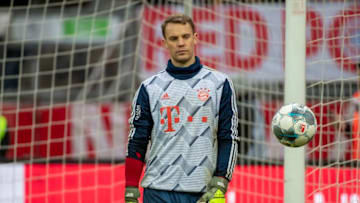 NUREMBERG, GERMANY - JANUARY 11: (BILD ZEITUNG OUT) goalkeeper Manuel Neuer of FC Bayern Muenchen looks on during a friendly match between 1. FC Nuernberg and FC Bayern Muenchen at Max-Morlock-Stadion on January 11, 2020 in Nuremberg, Germany. (Photo by TF-Images/Getty Images)