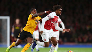LONDON, ENGLAND - NOVEMBER 11: Ivan Cavaleiro of Wolverhampton Wanderers battles for possession with Alex Iwobi of Arsenal during the Premier League match between Arsenal FC and Wolverhampton Wanderers at Emirates Stadium on November 11, 2018 in London, United Kingdom. (Photo by Clive Rose/Getty Images)