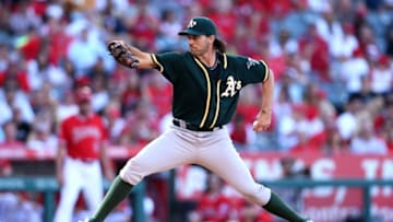 ANAHEIM, CA - SEPTEMBER 30: Barry Zito #75 of the Oakland Athletics throws a pitch against the Los Angeles Angels of Anaheim at Angel Stadium of Anaheim on September 30, 2015 in Anaheim, California. (Photo by Stephen Dunn/Getty Images)