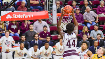 COLLEGE STATION, TX - JANUARY 08: The Aggie bench reacts to Texas A&M Aggies forward Robert Williams' (44) huge second half slam dunk during the SEC Men's basketball game between the Missouri Tigers and Texas A&M Aggies on February 8, 2017, at Reed Arena in College Station, Texas. (Photo by Ken Murray/Icon Sportswire via Getty Images)