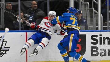 St. Louis Blues defenseman Niko Mikkola (77)Mandatory Credit: Jeff Curry-USA TODAY Sports