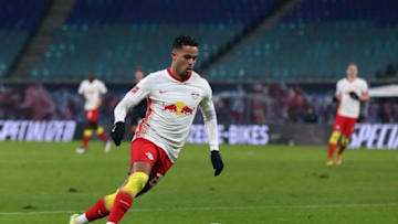 Leipzig's Dutch forward Justin Kluivert plays the ball during the German first division Bundesliga football match between RB Leipzig and Bayer 04 Leverkusen in Leipzig, eastern Germany, on January 30, 2021. (Photo by Ronny Hartmann / AFP) / DFL REGULATIONS PROHIBIT ANY USE OF PHOTOGRAPHS AS IMAGE SEQUENCES AND/OR QUASI-VIDEO (Photo by RONNY HARTMANN/AFP via Getty Images)