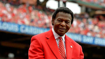 Apr 13, 2015; St. Louis, MO, USA; St. Louis Cardinal former player Lou Brock in attendance for the game between the St. Louis Cardinals and the Milwaukee Brewers at Busch Stadium. Mandatory Credit: Jasen Vinlove-USA TODAY Sports