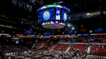 VANCOUVER, BC - JUNE 22: A general view of the draft floor prior to the Edmonton Oilers pick during the seventh round of the 2019 NHL Draft at Rogers Arena on June 22, 2019 in Vancouver, British Columbia, Canada. (Photo by Jonathan Kozub/NHLI via Getty Images)