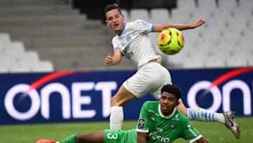 Marseille's Florian Thauvin, Saint-Etienne's Wesley Fofana (R) (Photo by CHRISTOPHE SIMON/AFP via Getty Images)